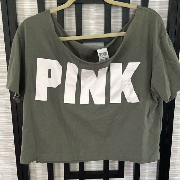 PINK Victoria's Secret Tops - PINK Victoria's Secret olive cropped oversized T-shirt short sleeve size M